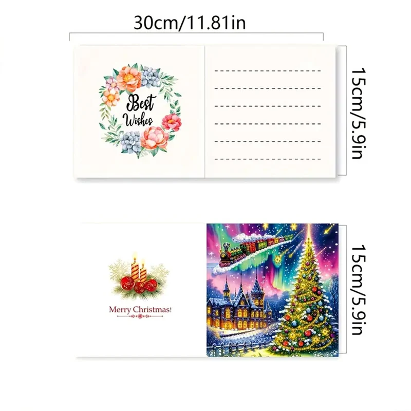 5D Diamond Painting Grußkarten – Weihnachtszug & Nordlichter-Magie