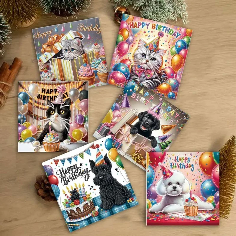 5D Diamond Painting Grußkarten – Tierische Geburtstagsfreude