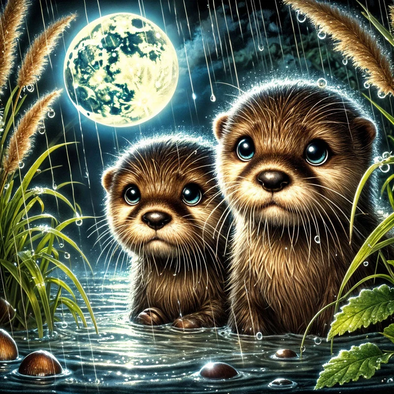 5D Diamond Painting – Otterträume im Mondlicht