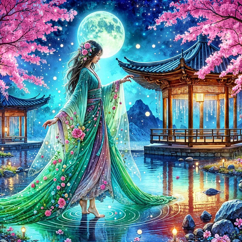 5D Diamond Painting – Mondlicht im Kirschgarten