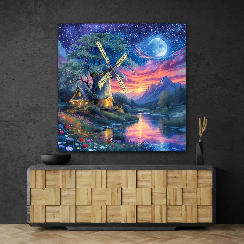 5D Diamond Painting – Mühlenzauber im Abendlicht
