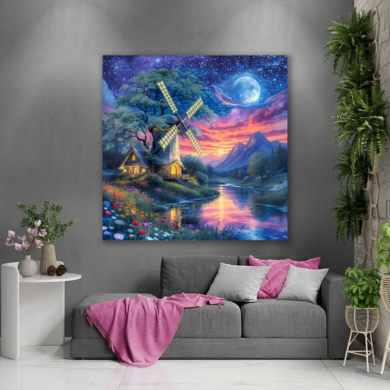 5D Diamond Painting – Mühlenzauber im Abendlicht