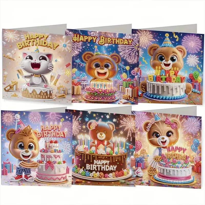 5D Diamond Painting Grußkarten – Bärchenparty zum Geburtstag
