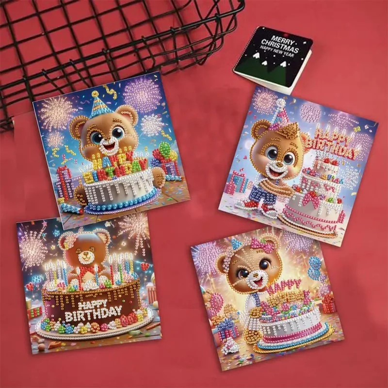 5D Diamond Painting Grußkarten – Bärchenparty zum Geburtstag