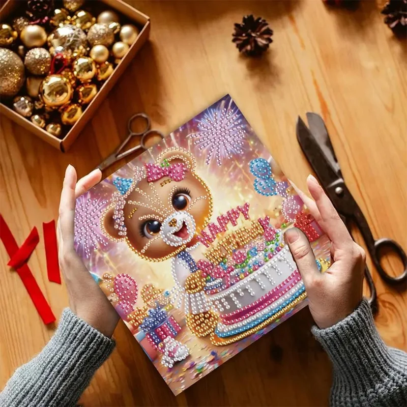 5D Diamond Painting Grußkarten – Bärchenparty zum Geburtstag