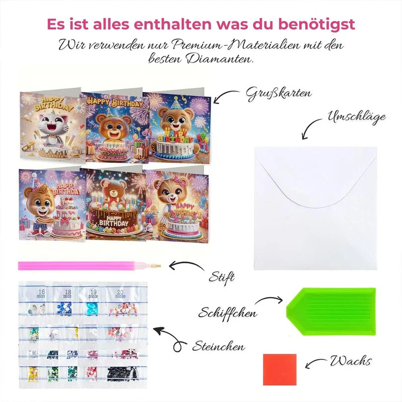 5D Diamond Painting Grußkarten – Bärchenparty zum Geburtstag