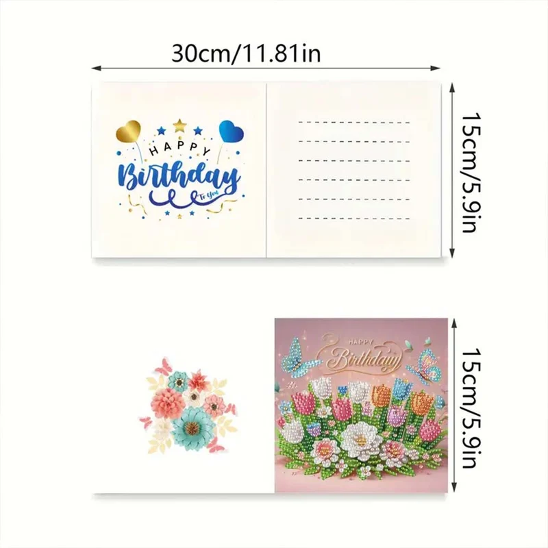 5D Diamond Painting Grußkarten – Geburtstagsblumen mit Schmetterlingen