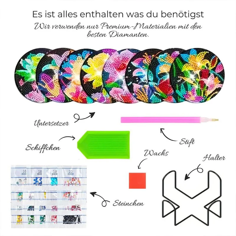 5D Diamond Painting Untersetzer – Magische Blütenpracht