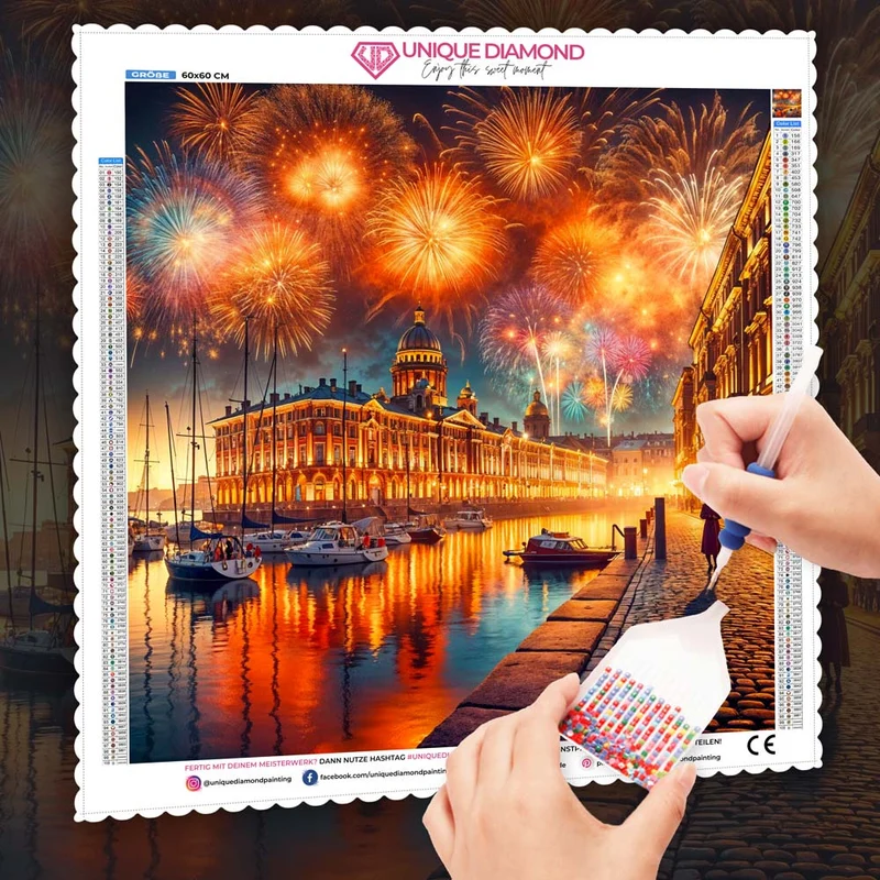5D Diamond Painting – Feuerwerk über der Goldstadt