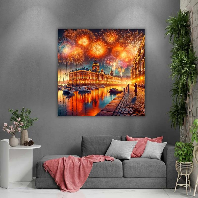 5D Diamond Painting – Feuerwerk über der Goldstadt