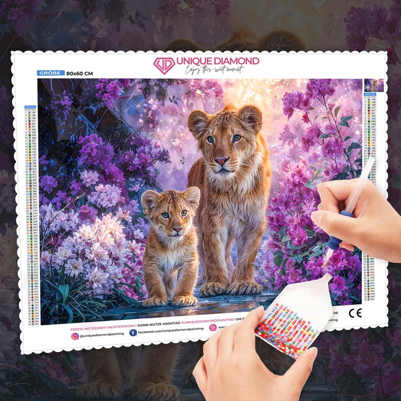 5D Diamond Painting – Blütenpfad der Löwen
