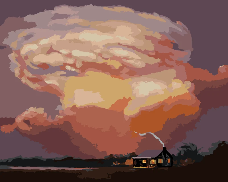 Diamond painting - WOLKEN ÜBER DER HÜTTE (D. RUSTY RUST)