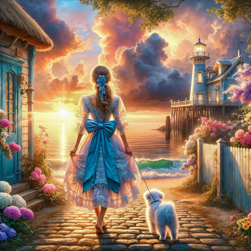 5D Diamond Painting – Marlenes Spaziergang im Abendlicht