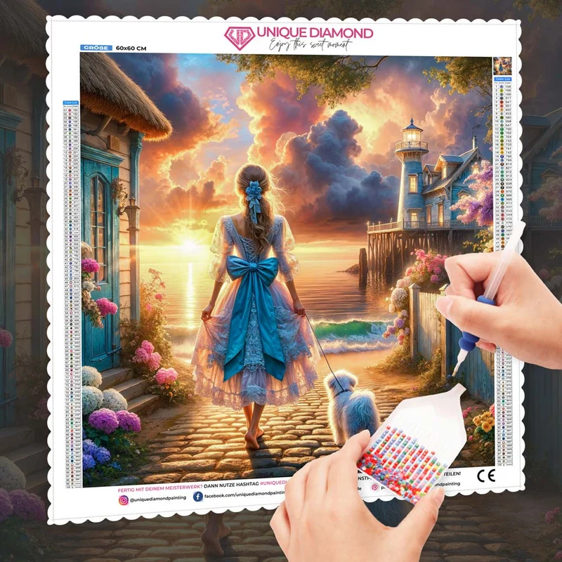 5D Diamond Painting – Marlenes Spaziergang im Abendlicht