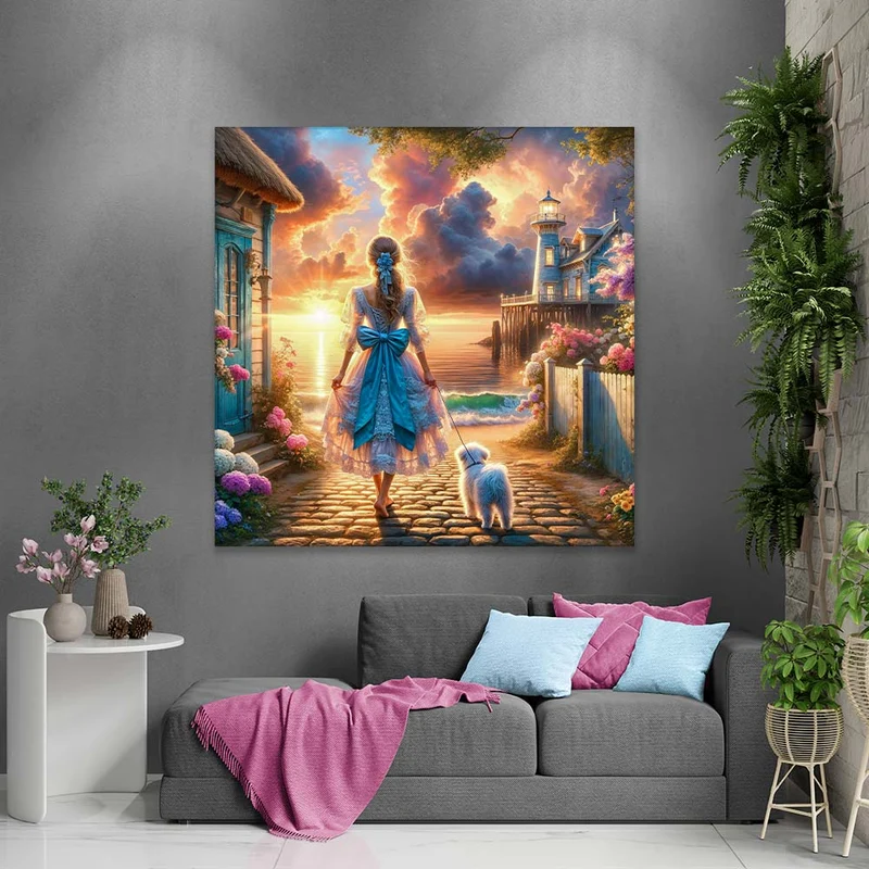5D Diamond Painting – Marlenes Spaziergang im Abendlicht