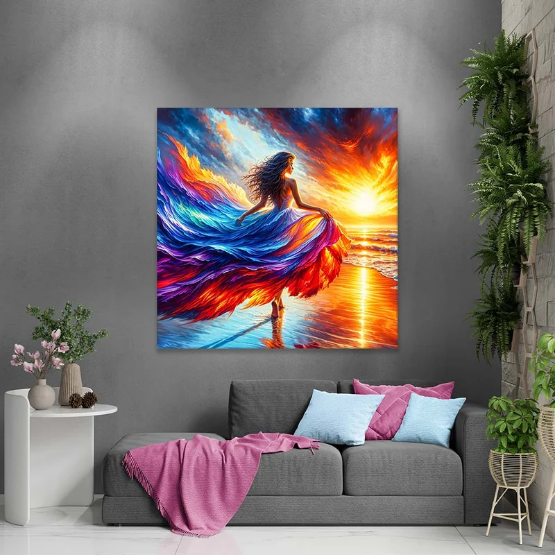 5D Diamond Painting – Elenas Feuerkleid im Sonnenuntergang