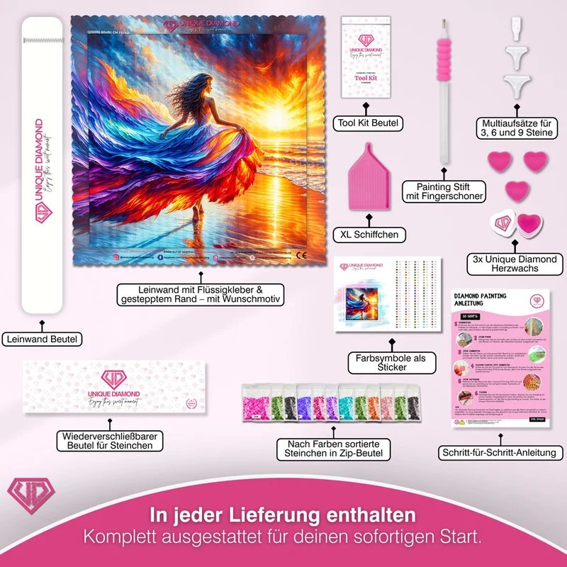 5D Diamond Painting – Elenas Feuerkleid im Sonnenuntergang