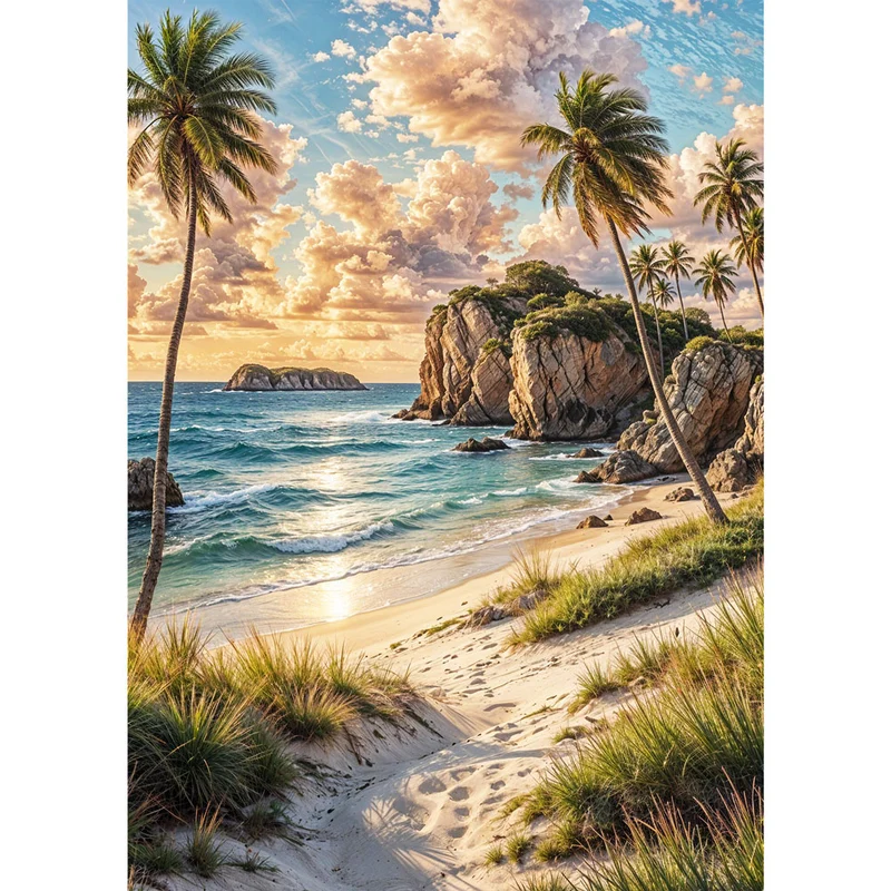 5D Diamond Painting – Insel der goldenen Wellen