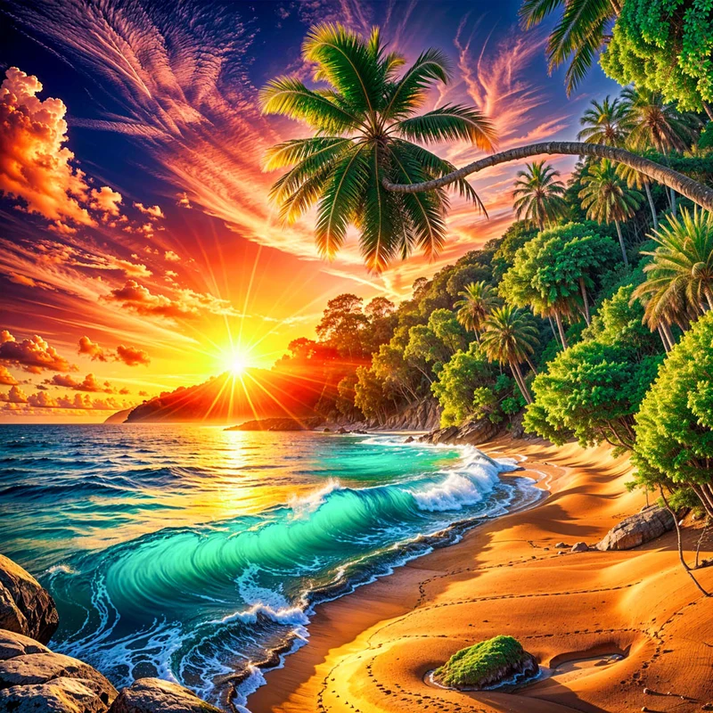 5D Diamond Painting – Sonnenkuss in Palmenbucht