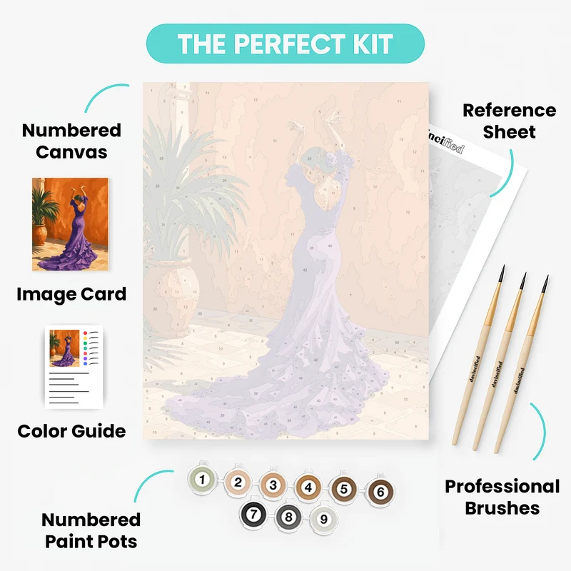 Purple Ruffled Gown - Paint by Numbers Kit