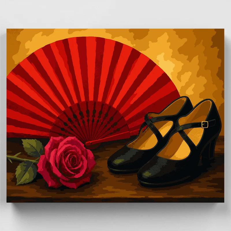 Red Fan and Rose - Paint by Numbers Kit