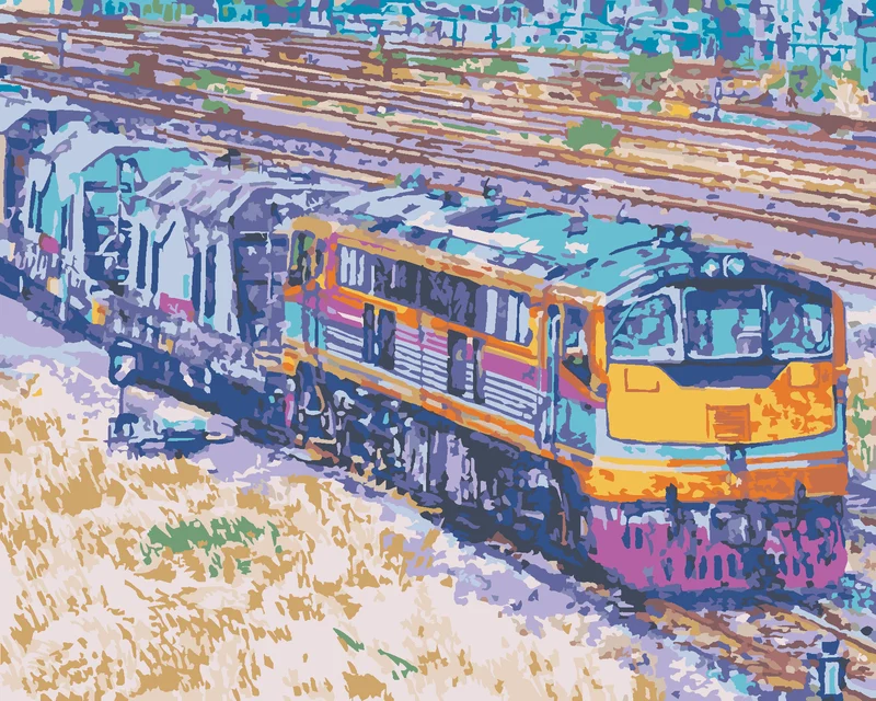 Diamond painting - ZWEIBAHNIGER ZUG BEI DER ANKUNFT IM BAHNHOF