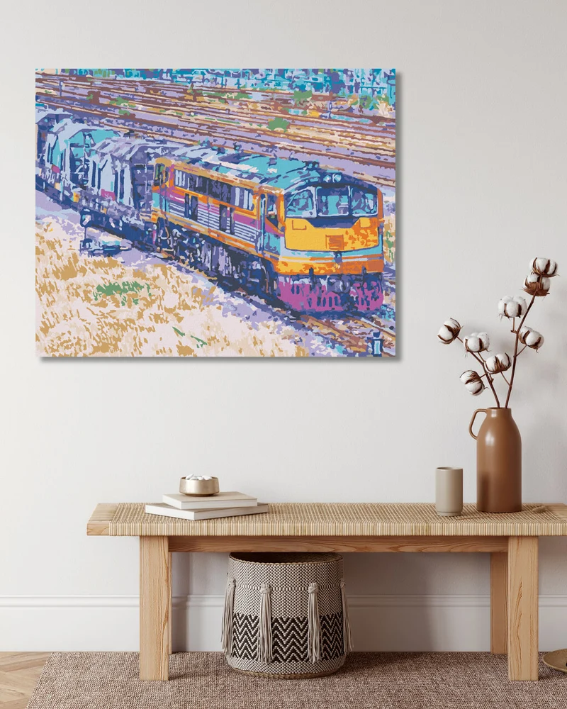 Diamond painting - ZWEIBAHNIGER ZUG BEI DER ANKUNFT IM BAHNHOF