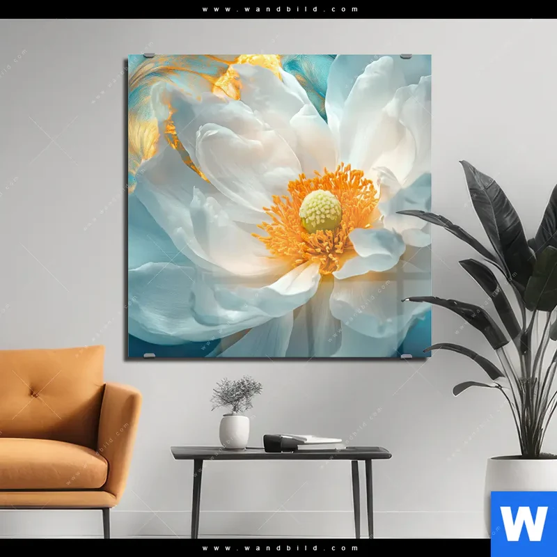 Acrylglasbild | Blüte im goldenen Licht | Quadrat