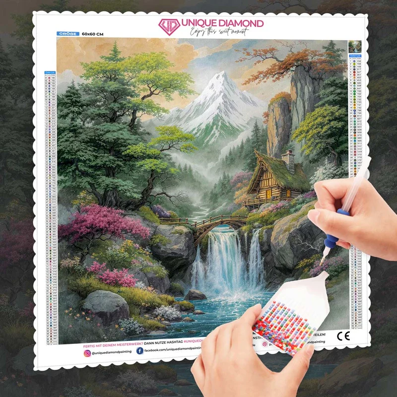5D Diamond Painting – Zauberhütte am Wasserfall