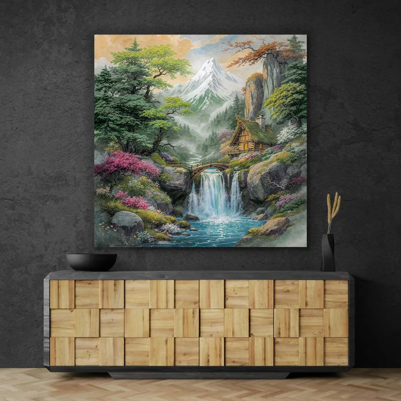 5D Diamond Painting – Zauberhütte am Wasserfall