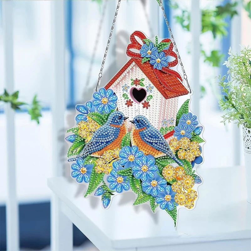 5D Diamond Painting Türanhänger Doppelseitig Vogelhäuschen