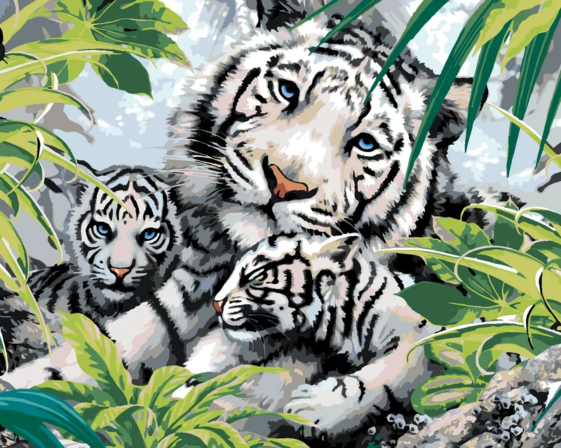 Diamond painting - WEISSER TIGER UND ZWEI JUNGTIERE (HOWARD ROBINSON)