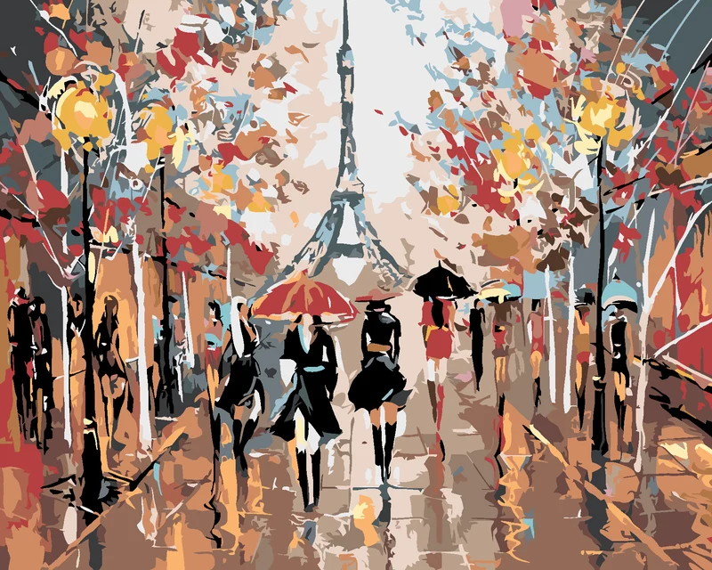Diamond painting - BELEBTE STRAßE UND EIFFELTURM