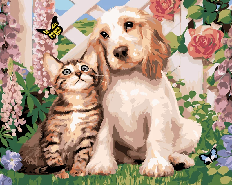 Diamond painting - HUND UND KATZE ZWISCHEN BLUMEN (HOWARD ROBINSON)