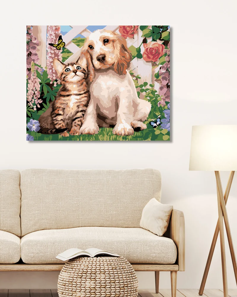 Diamond painting - HUND UND KATZE ZWISCHEN BLUMEN (HOWARD ROBINSON)
