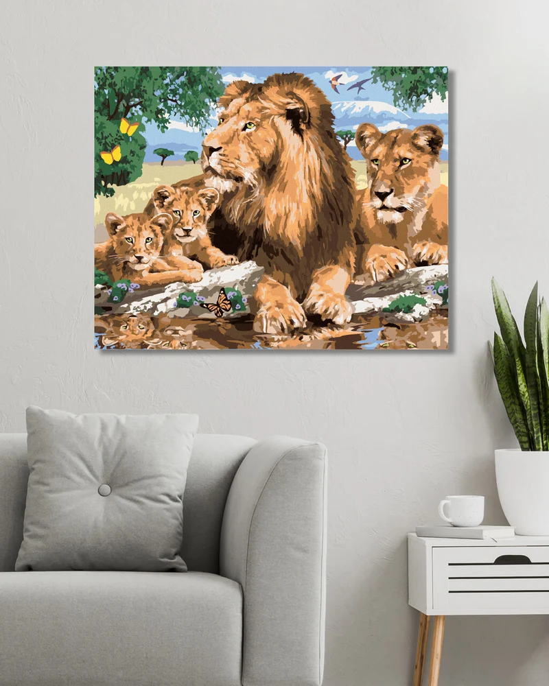 Diamond painting - LÖWE UND LÖWIN MIT JUNGTIEREN (HOWARD ROBINSON)