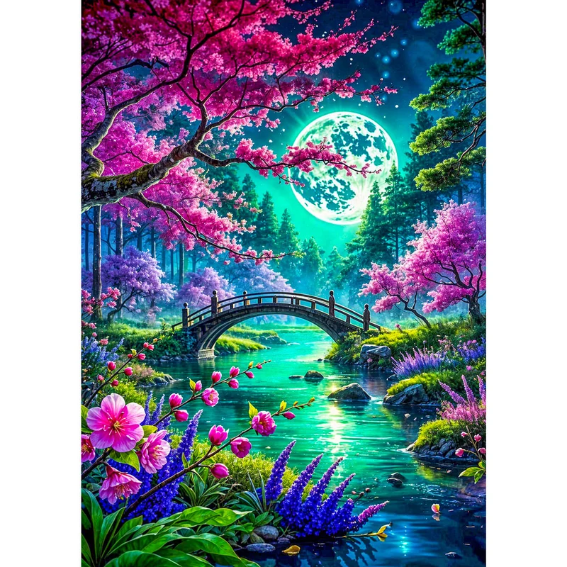 5D Diamond Painting – Mondlicht über Kirschträumen