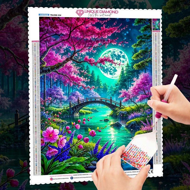 5D Diamond Painting – Mondlicht über Kirschträumen