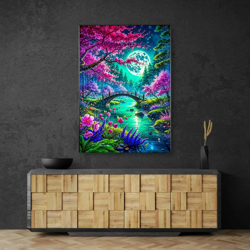 5D Diamond Painting – Mondlicht über Kirschträumen