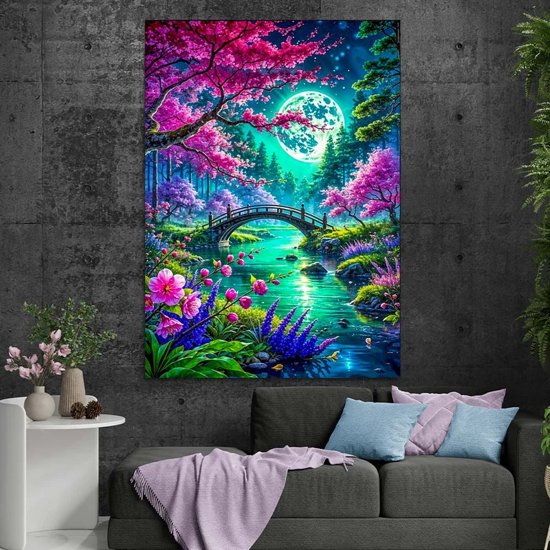5D Diamond Painting – Mondlicht über Kirschträumen