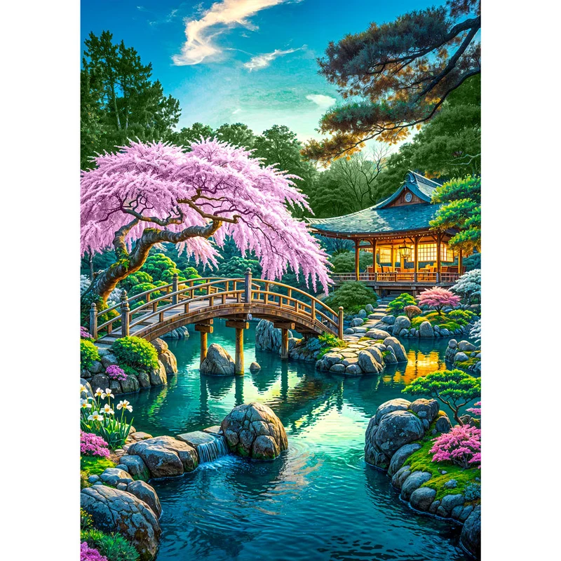 5D Diamond Painting – Brücke der Kirschblütenruhe