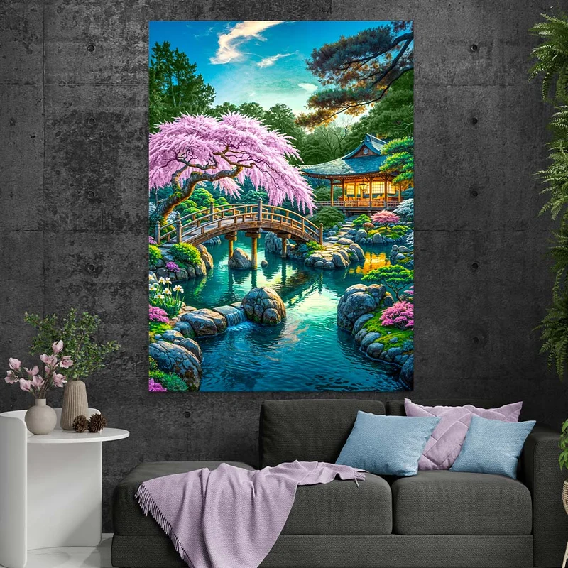 5D Diamond Painting – Brücke der Kirschblütenruhe