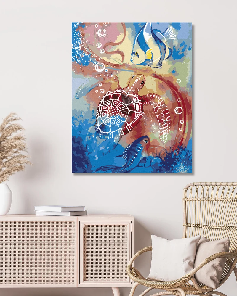 Diamond painting - MEERESSCHILDKRÖTE UND FISCHE