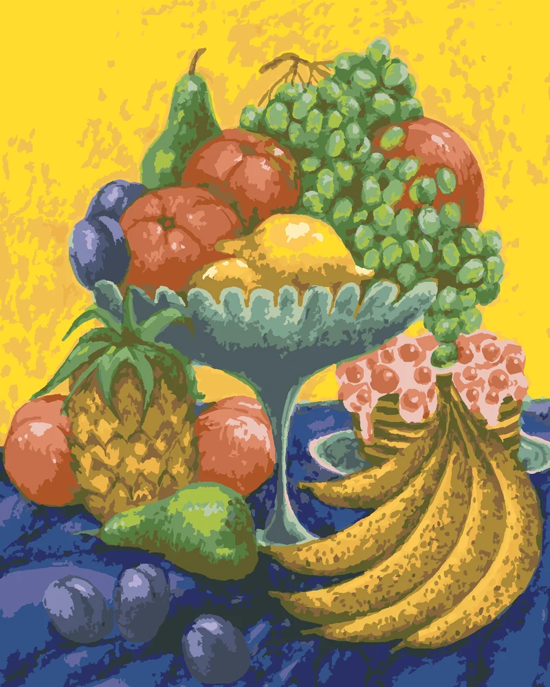 Diamond painting - STILLLEBEN MIT OBST AUF GELB-BLAUEM HINTERGRUND
