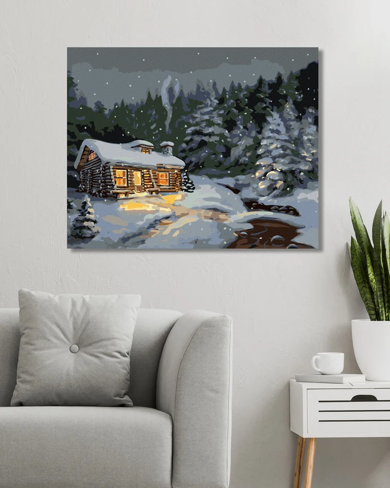 Diamond painting - VERSCHNEITES BLOCKHAUS BEI NACHT (D. RUSTY RUST)
