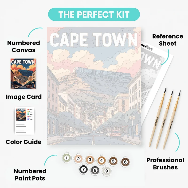 Cape Town Street View and Table Mountain - Paint by Numbers Kit