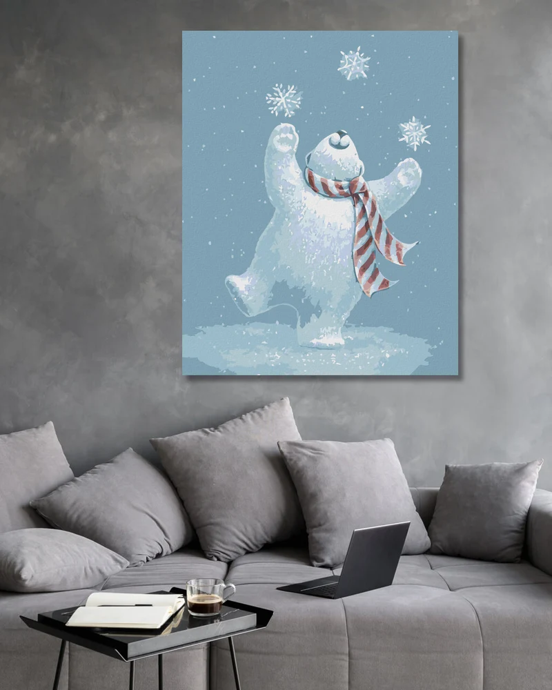 Diamond painting - TEDDYBÄR, DER MIT SCHNEEFLOCKEN JONGLIERT (SUE ELLEN BROWN)