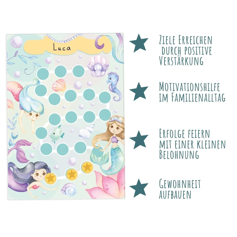 10 Belohnungstafeln für Kinder - Motiv Meerjungfrau