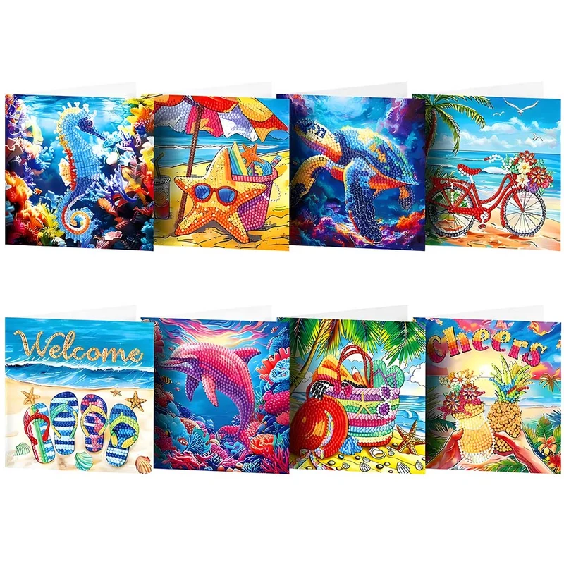 5D Diamond Painting Grußkarten – Tropische Sommerfreude 8 Stück