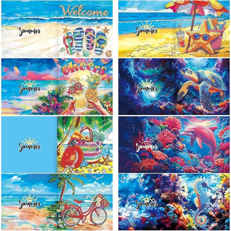 5D Diamond Painting Grußkarten – Tropische Sommerfreude 8 Stück